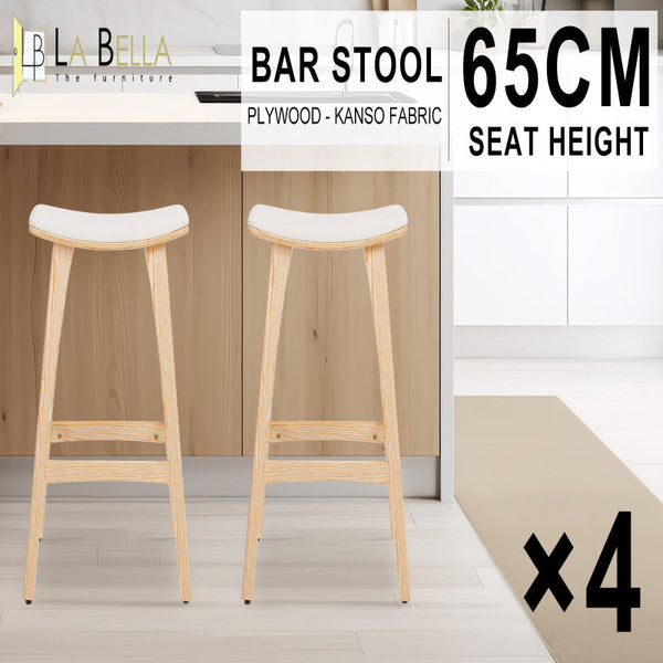 4X Bar Stool Padded Fabric Dining Chair Kanso 65Cm Beige Benches Bar Stools
