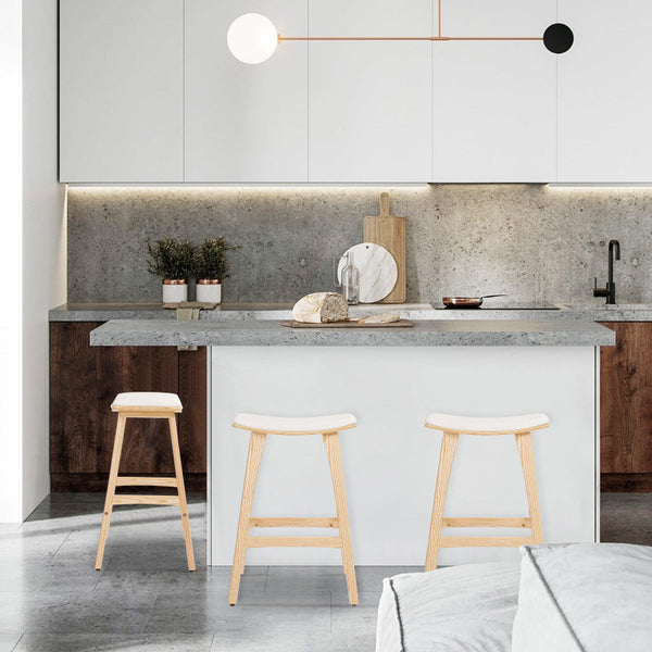 4X Bar Stool Padded Fabric Dining Chair Kanso 65Cm Beige Benches Bar Stools