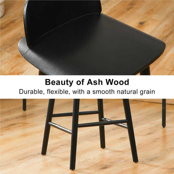 Wooden Bar Stool Dining Chair Ash Wood Elise 65Cm Black Dining Chairs