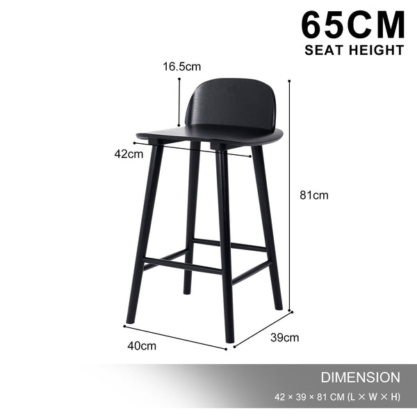 Wooden Bar Stool Dining Chair Ash Wood Elise 65Cm Black Dining Chairs