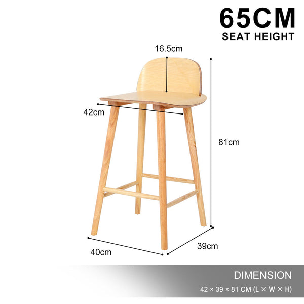 Wooden Bar Stool Dining Chair Ash Wood Elise 65Cm Dining Chairs