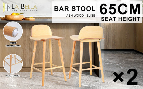 2X Bar Stool Dining Chair Ash Elise 65Cm Dining Chairs