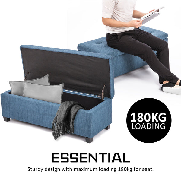 Storage Ottoman Stool Dark Blue Fabric Furniture For Home And Garden Ottomans Footstools & Poufs