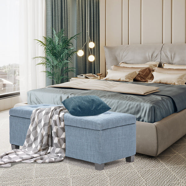 Storage Ottoman Stool 102Cm Fabric Light Grey Blue Dining Chairs