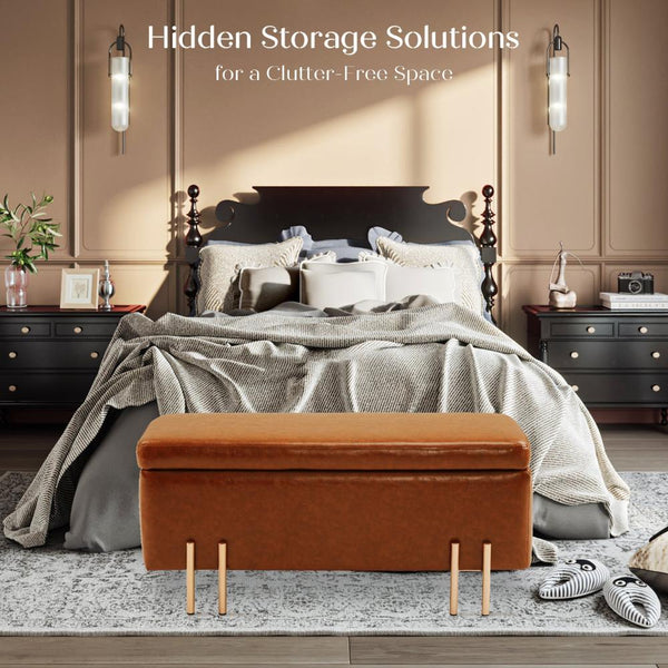 La Bella Storage Stool Bench Seat 97Cm Pu Leather Brown Ottomans Footstools & Poufs