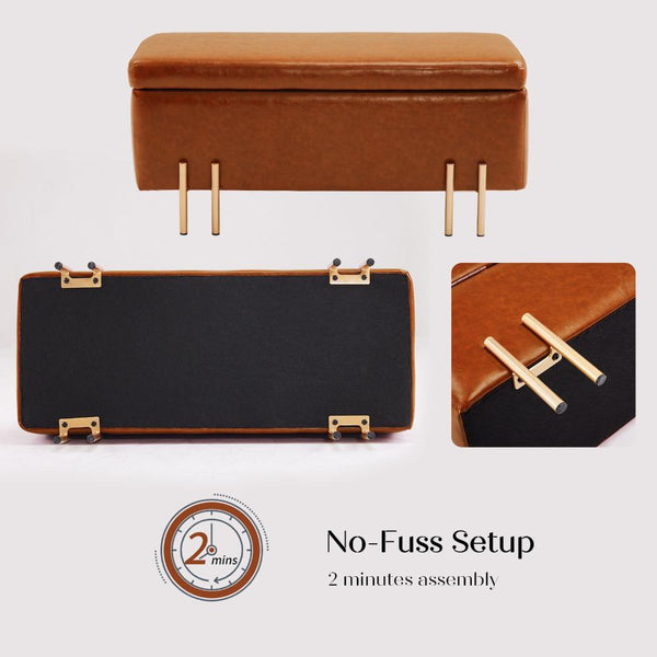 La Bella Storage Stool Bench Seat 97Cm Pu Leather Brown Ottomans Footstools & Poufs