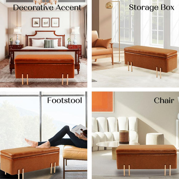 La Bella Storage Stool Bench Seat 97Cm Pu Leather Brown Ottomans Footstools & Poufs