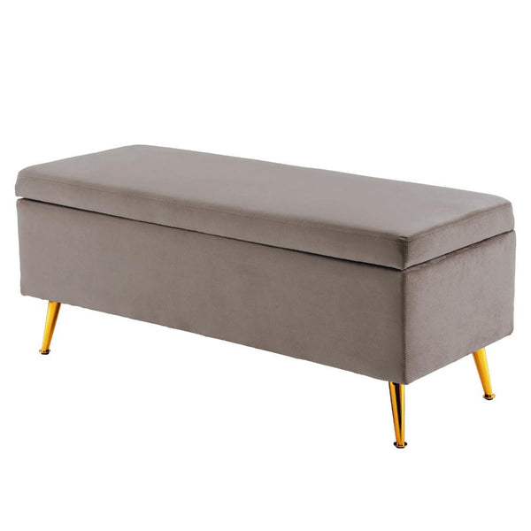 La Bella Storage Stool Bench Seat 110Cm Velvet Grey Ottomans Footstools & Poufs