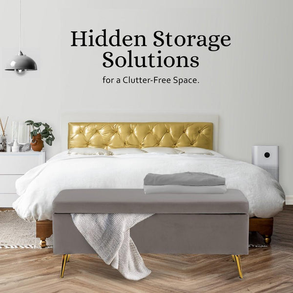 La Bella Storage Stool Bench Seat 110Cm Velvet Grey Ottomans Footstools & Poufs