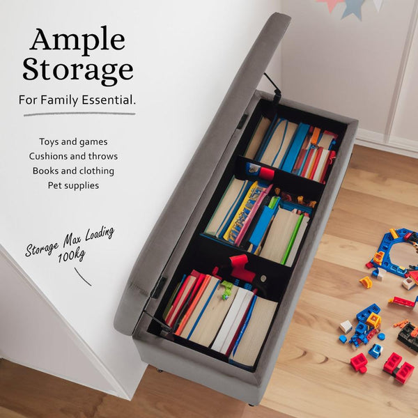 La Bella Storage Stool Bench Seat 110Cm Velvet Grey Ottomans Footstools & Poufs