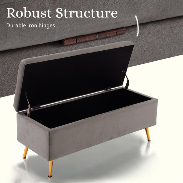 La Bella Storage Stool Bench Seat 110Cm Velvet Grey Ottomans Footstools & Poufs
