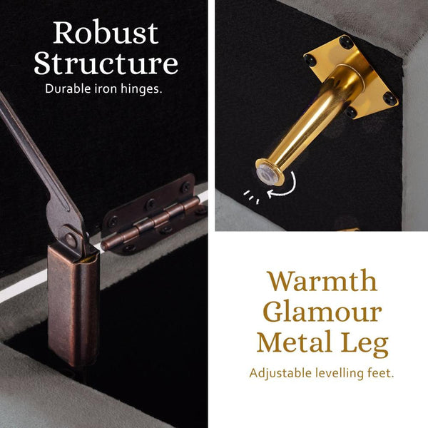 La Bella Storage Stool Bench Seat 110Cm Velvet Grey Ottomans Footstools & Poufs