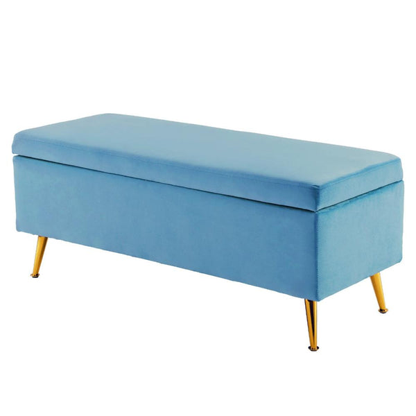 La Bella Storage Stool Bench Seat 110Cm Velvet Ocean Blue Ottomans Footstools & Poufs
