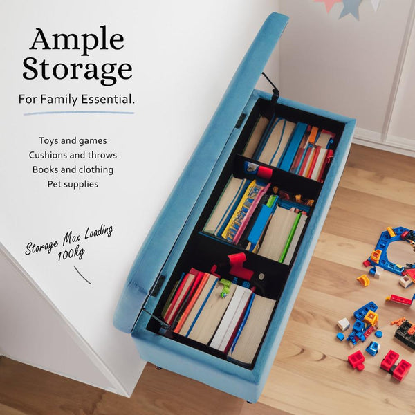 La Bella Storage Stool Bench Seat 110Cm Velvet Ocean Blue Ottomans Footstools & Poufs