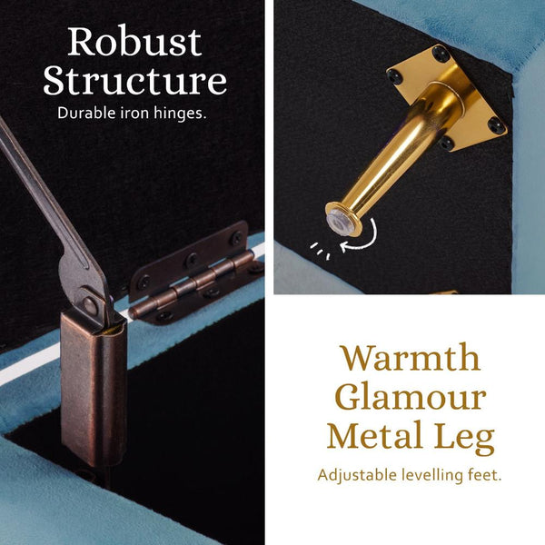 La Bella Storage Stool Bench Seat 110Cm Velvet Ocean Blue Ottomans Footstools & Poufs