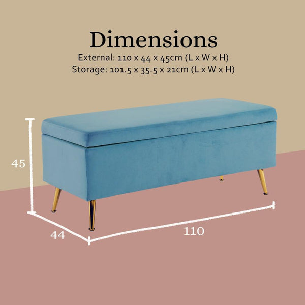 La Bella Storage Stool Bench Seat 110Cm Velvet Ocean Blue Ottomans Footstools & Poufs