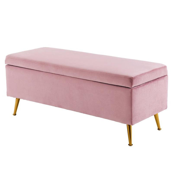 La Bella Storage Ottoman Stool Bench Seat 110Cm Velvet Pink Ottomans Footstools & Poufs
