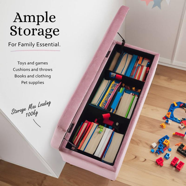 La Bella Storage Ottoman Stool Bench Seat 110Cm Velvet Pink Ottomans Footstools & Poufs