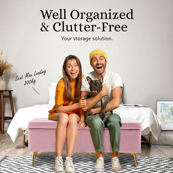 La Bella Storage Ottoman Stool Bench Seat 110Cm Velvet Pink Ottomans Footstools & Poufs