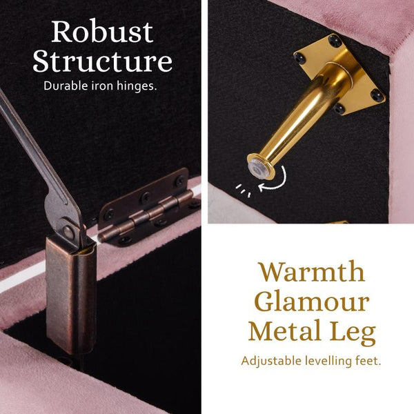 La Bella Storage Ottoman Stool Bench Seat 110Cm Velvet Pink Ottomans Footstools & Poufs