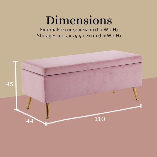 La Bella Storage Ottoman Stool Bench Seat 110Cm Velvet Pink Ottomans Footstools & Poufs