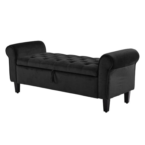 La Bella Storage Stool Arm Bench Seat 132Cm Velvet Black Ottomans Footstools & Poufs