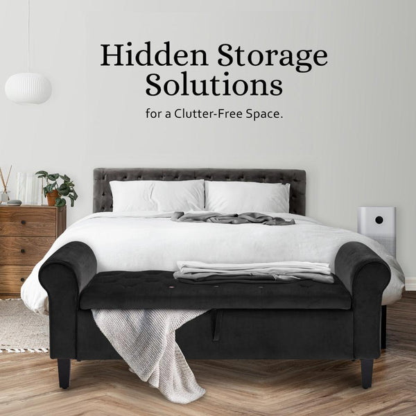 La Bella Storage Stool Arm Bench Seat 132Cm Velvet Black Ottomans Footstools & Poufs