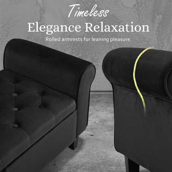 La Bella Storage Stool Arm Bench Seat 132Cm Velvet Black Ottomans Footstools & Poufs