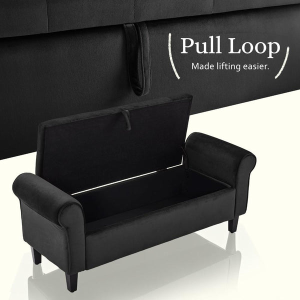 La Bella Storage Stool Arm Bench Seat 132Cm Velvet Black Ottomans Footstools & Poufs