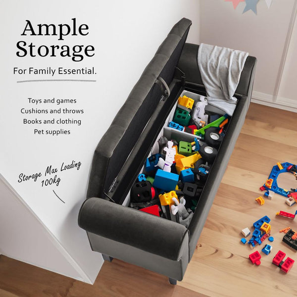 La Bella Storage Stool Arm Bench Seat 132Cm Velvet Grey Ottomans Footstools & Poufs