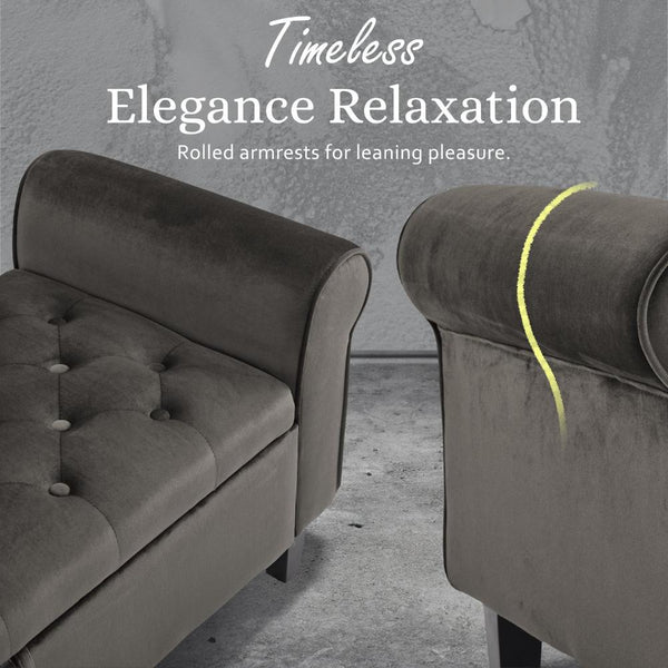 La Bella Storage Stool Arm Bench Seat 132Cm Velvet Grey Ottomans Footstools & Poufs