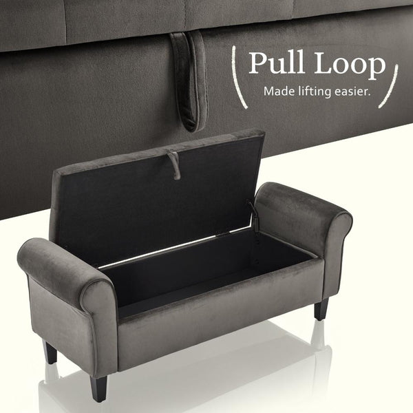La Bella Storage Stool Arm Bench Seat 132Cm Velvet Grey Ottomans Footstools & Poufs