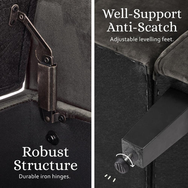 La Bella Storage Stool Arm Bench Seat 132Cm Velvet Grey Ottomans Footstools & Poufs