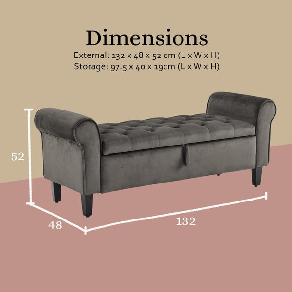 La Bella Storage Stool Arm Bench Seat 132Cm Velvet Grey Ottomans Footstools & Poufs