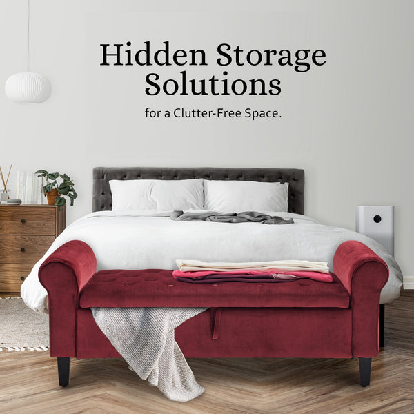 Storage Ottoman Velvet Stool Arm Bench Seat Red Furniture For Home And Garden Ottomans Footstools & Poufs