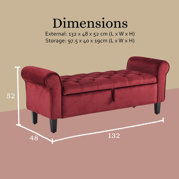 Storage Ottoman Velvet Stool Arm Bench Seat Red Furniture For Home And Garden Ottomans Footstools & Poufs