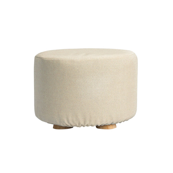 Fabric Ottoman Round Foot Stool With Wooden Legs Beige Furniture Home Ottomans Footstools & Poufs