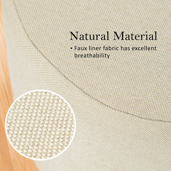 Fabric Ottoman Round Foot Stool With Wooden Legs Beige Furniture Home Ottomans Footstools & Poufs