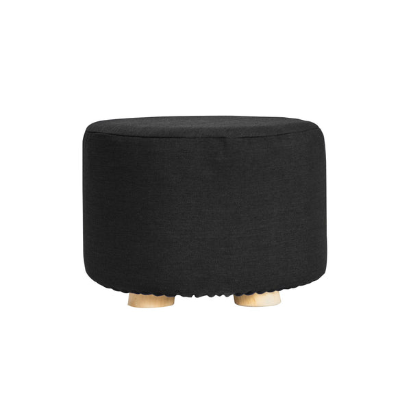Fabric Ottoman Round Foot Stool With Wooden Legs Black Home Furniture Ottomans Footstools & Poufs