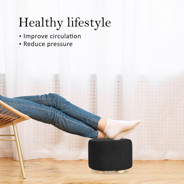 Fabric Ottoman Round Foot Stool With Wooden Legs Black Home Furniture Ottomans Footstools & Poufs