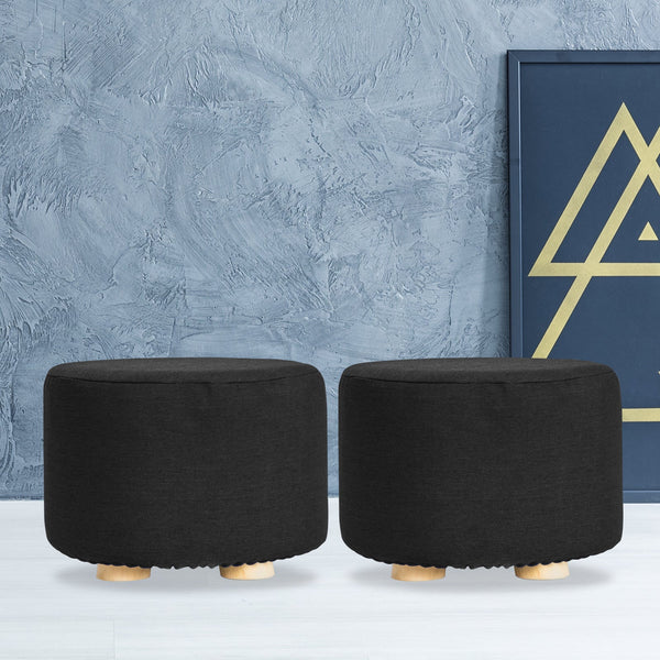 Fabric Ottoman Round Wooden Leg Foot Stool Black Furniture For Home And Garden Ottomans Footstools & Poufs