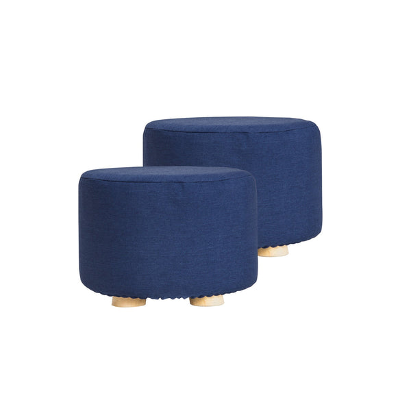 Fabric Ottoman Round Wooden Leg Foot Stool Dark Blue Furniture For Home And Garden Ottomans Footstools & Poufs