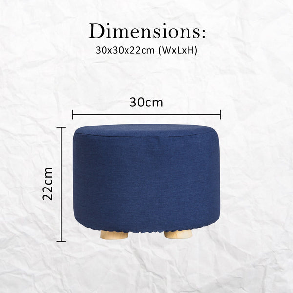Fabric Ottoman Round Wooden Leg Foot Stool Dark Blue Furniture For Home And Garden Ottomans Footstools & Poufs