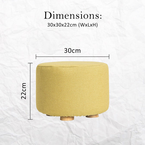 2X Fabric Ottoman Round Wooden Leg Foot Stool Mustard Yellow Ottomans Footstools & Poufs
