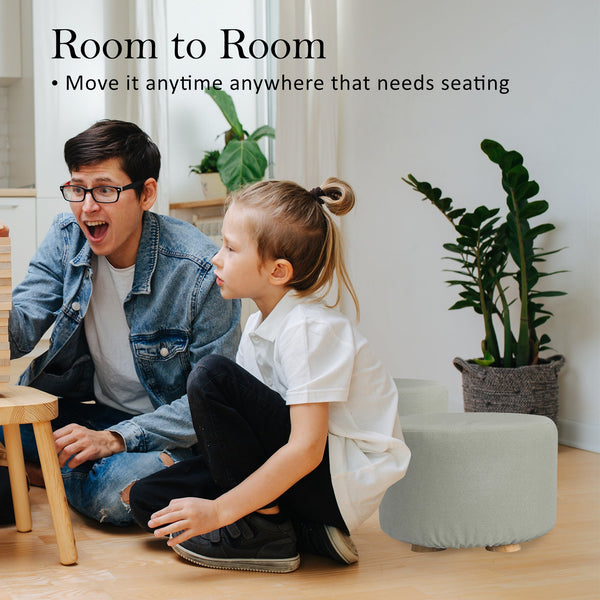 Grey Fabric Ottoman Round Wooden Leg Footstool Furniture For Home And Garden Ottomans Footstools & Poufs