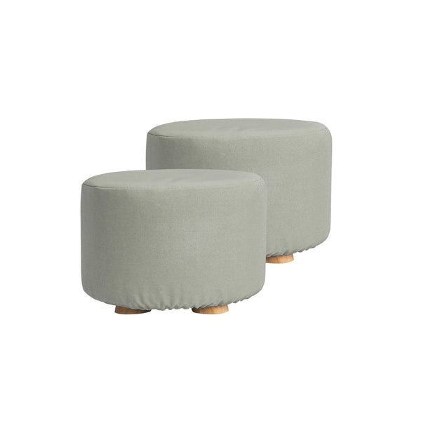 2X Fabric Ottoman Round Wooden Leg Foot Stool Grey Ottomans Footstools & Poufs