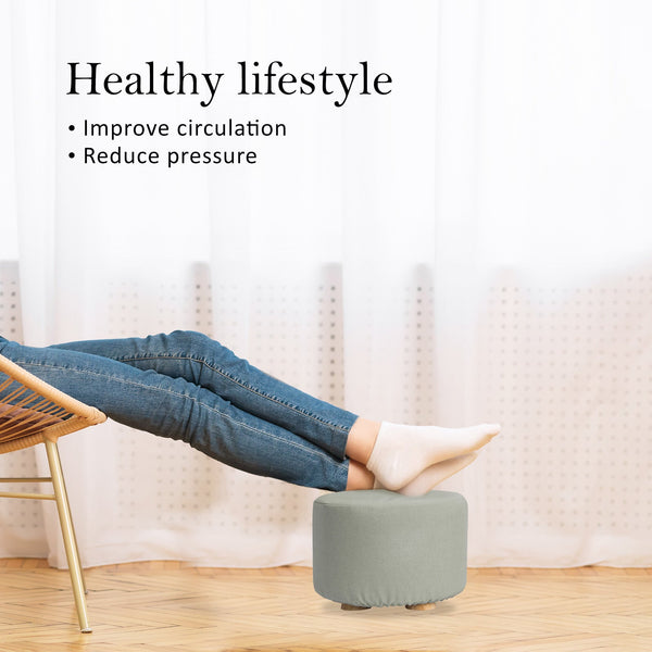 2X Fabric Ottoman Round Wooden Leg Foot Stool Grey Ottomans Footstools & Poufs