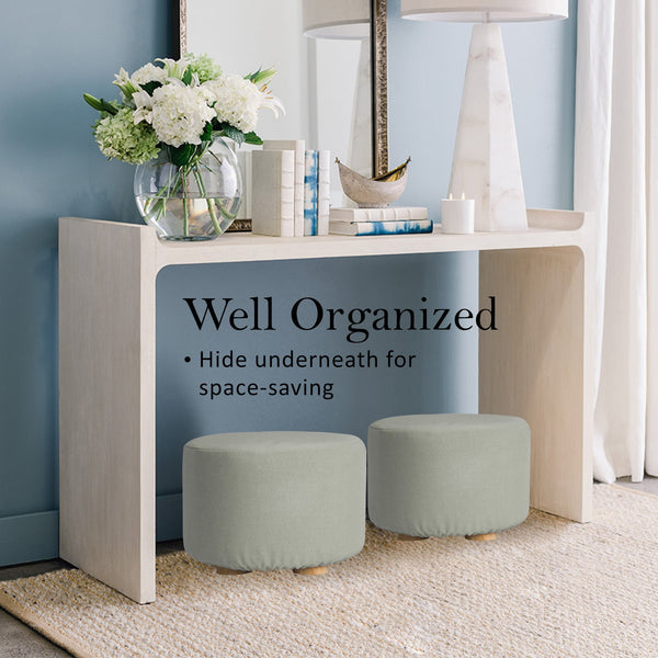 2X Fabric Ottoman Round Wooden Leg Foot Stool Grey Ottomans Footstools & Poufs