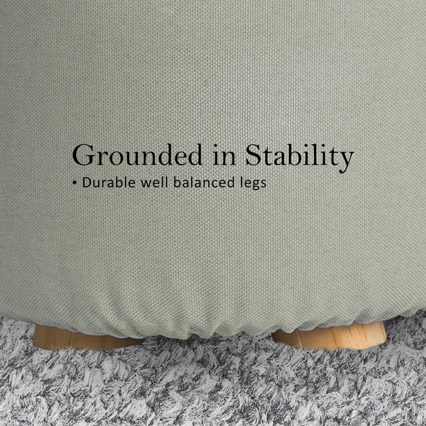 2X Fabric Ottoman Round Wooden Leg Foot Stool Grey Ottomans Footstools & Poufs