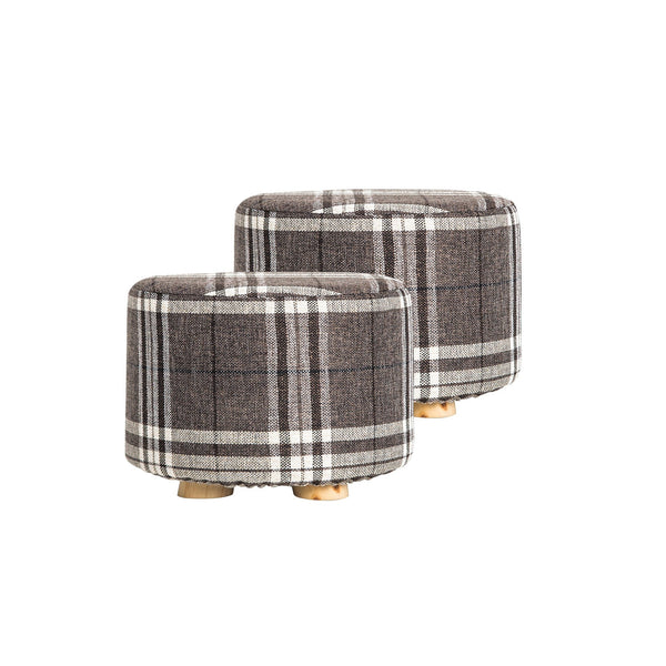 2X Fabric Ottoman Round Wooden Leg Foot Stool Lattice Ottomans Footstools & Poufs